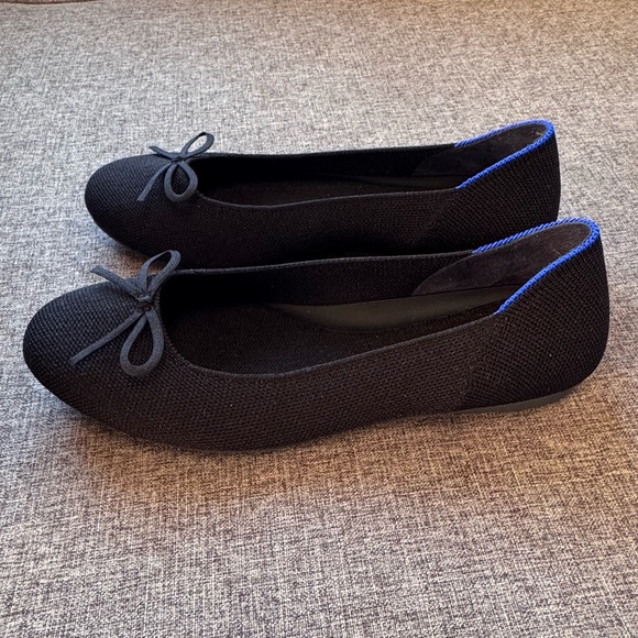 NWOT Rothy’s The Ballet Flat Black Knit Bow Flats Shoes - Picture 2 of 9